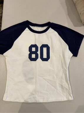 White & Navy '80' Raglan Tee